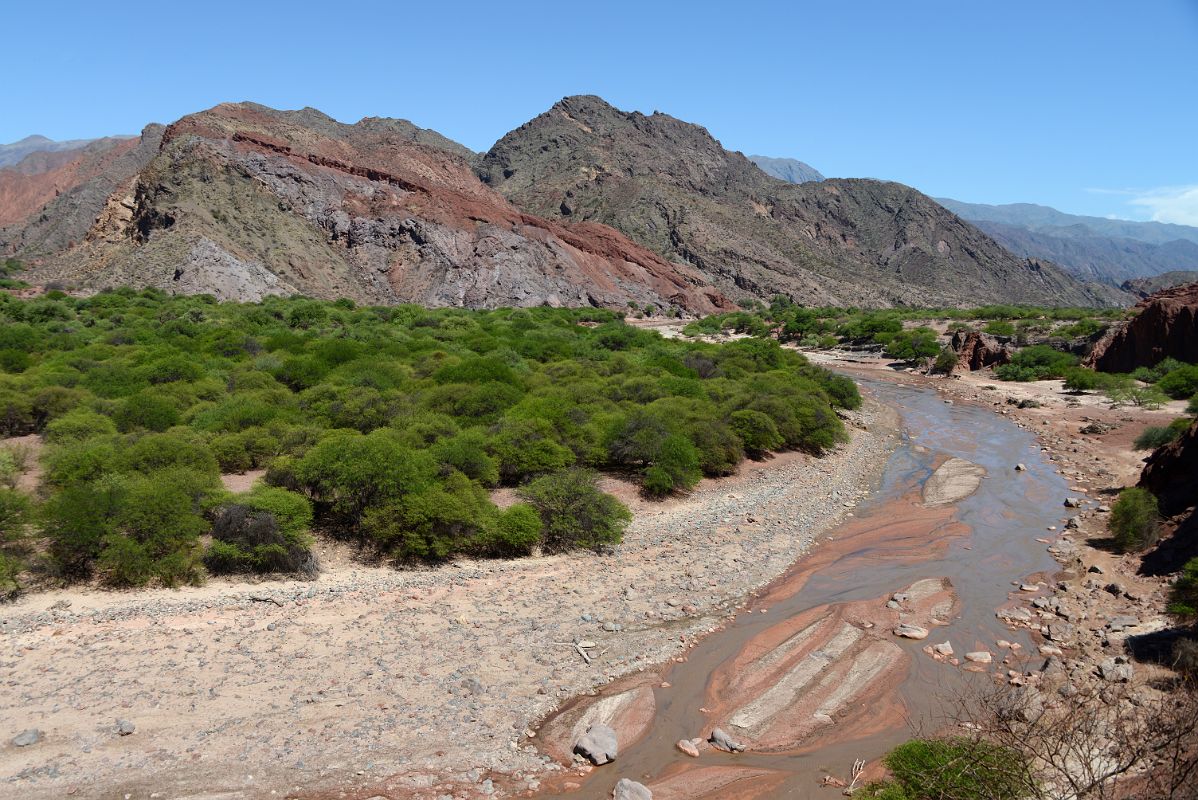 10 River Flowing Through Valley With Colourful Hills Above In Quebrada de Cafayate South Of Salta